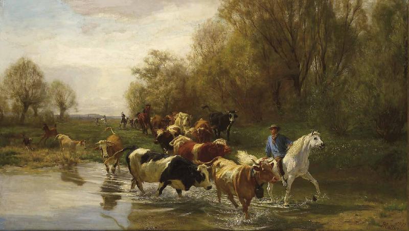 Rudolf Koller Kuhe mit Reiter am Wasser beim Zurichhorn oil painting picture